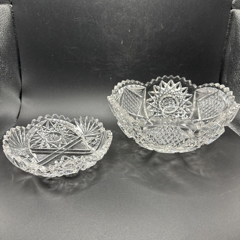 Stunning ABP Brilliant Cut Glass Crystal Bowl Saw Tooth Rim And Matching Dish